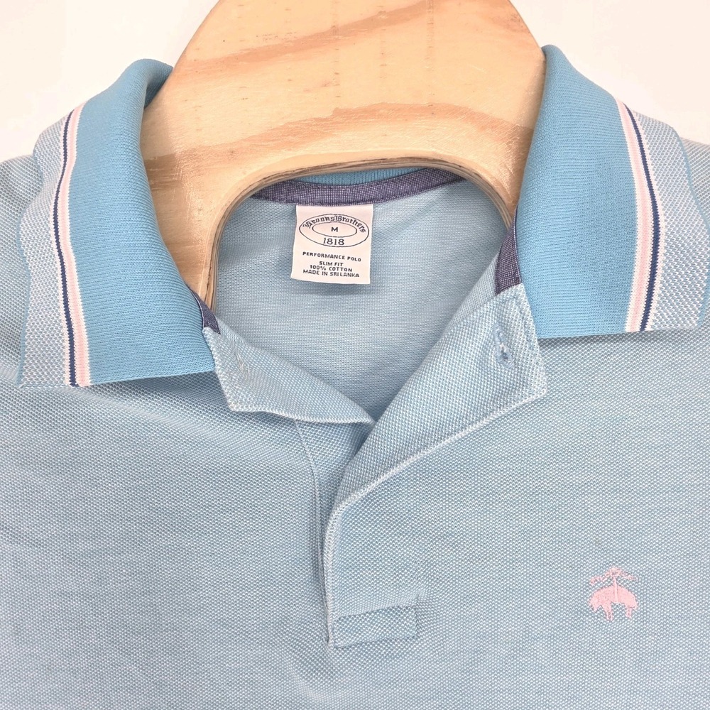 Brooks Brothers Performance Polo Shirt Mens Medium Slim Fit Blue Preppy Cotton